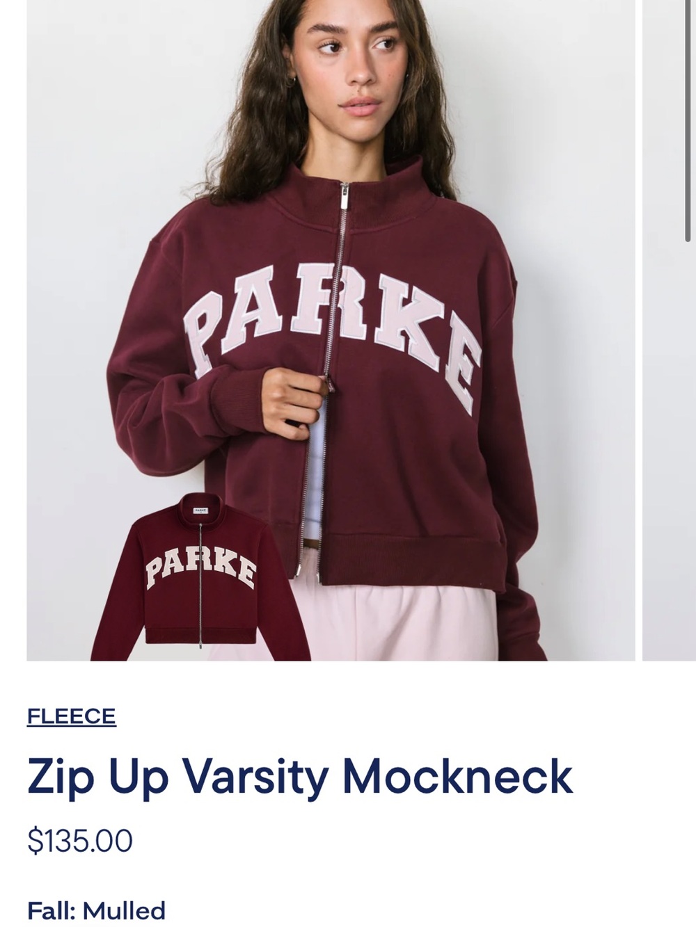 Parke Mulled Zip-Up Varsity Mockneck Sweatshirt